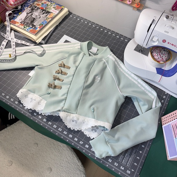 Adidas Women's Mint Bomber Jacket with Lace Trim - Picture 2 of 13